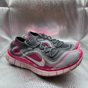 Size‎ 8 Nike Free Flyknit 5 Womens Grey Pink Foil Running Sneaker 615806-016